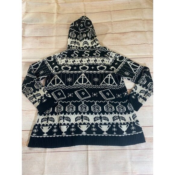 Harry Potter Horcux Fair Isle Sherpa Open Front Hooded Cardigan - Medium - Picture 14 of 14